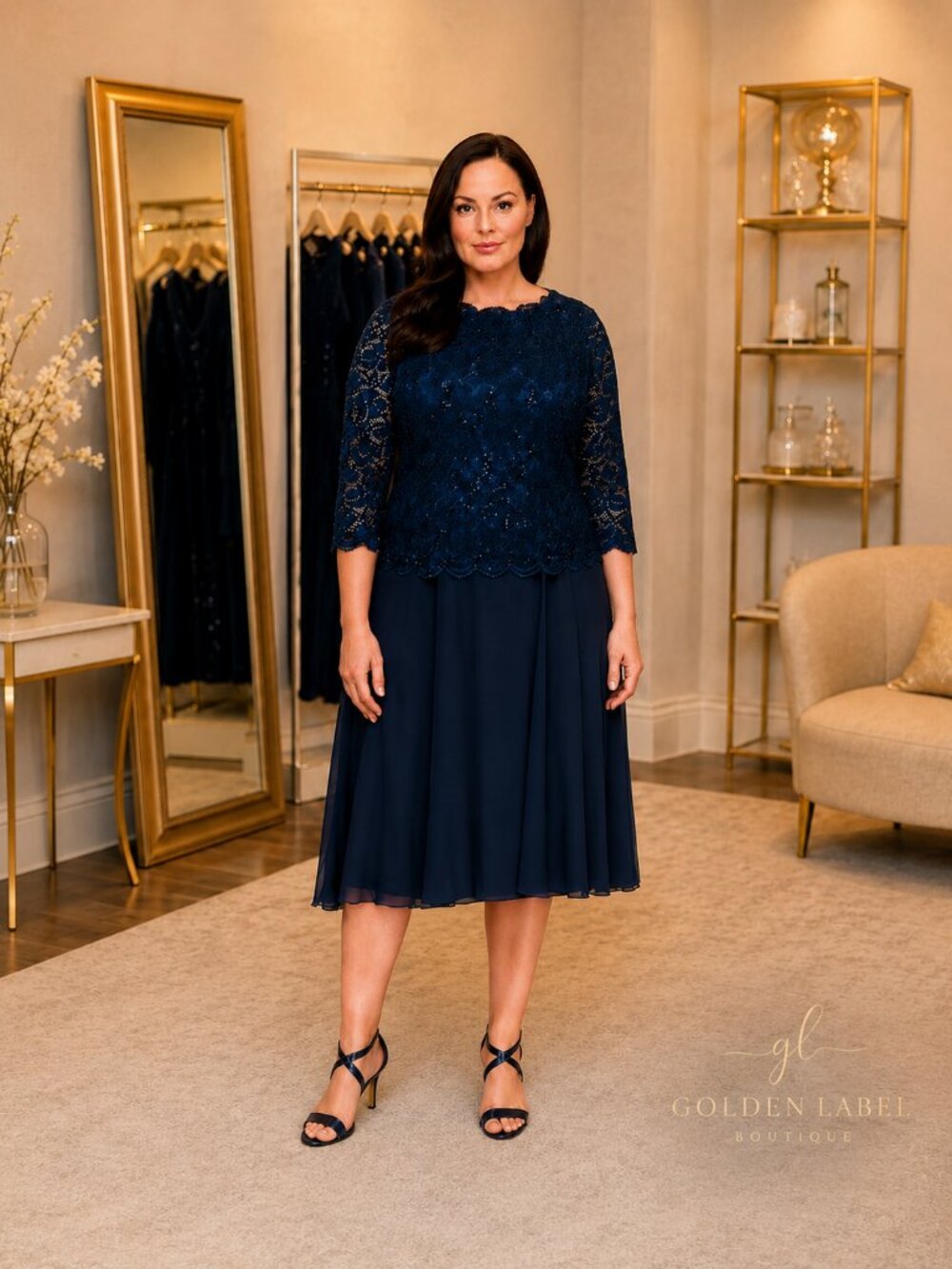 Alex Evenings Navy Lace Chiffon Mother of Bride Dress 22W NWT